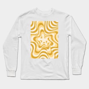 Abstract Groovy Retro Liquid Swirl Yellow Pattern Long Sleeve T-Shirt